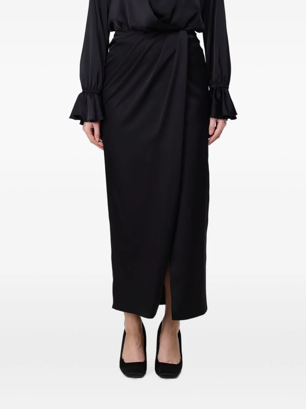 Draped Wrap-Style Maxi Skirt