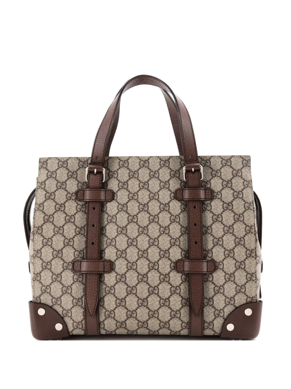 Buckle Travel GG Coated Canvas with Leather Medium Tote Bag by Gucci Pre-Owned