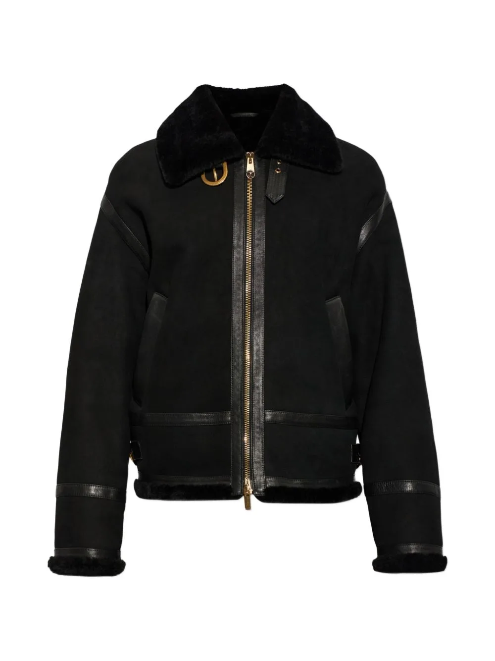 Shearling-Trimmed Leather Jacket by Versace