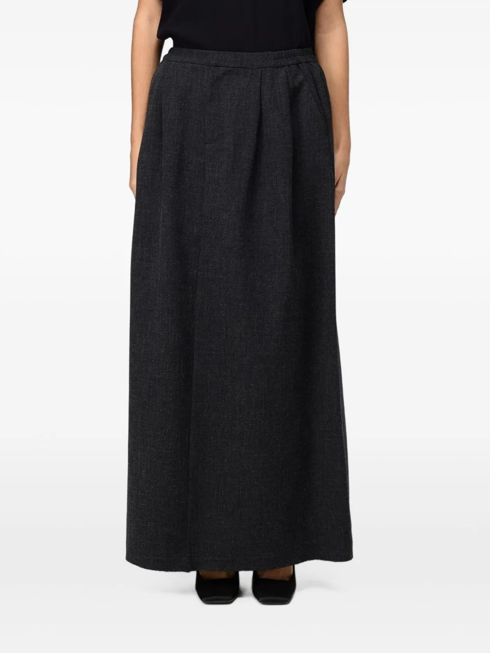 Pleated Elasticated-Waist Maxi Skirt by Eleh