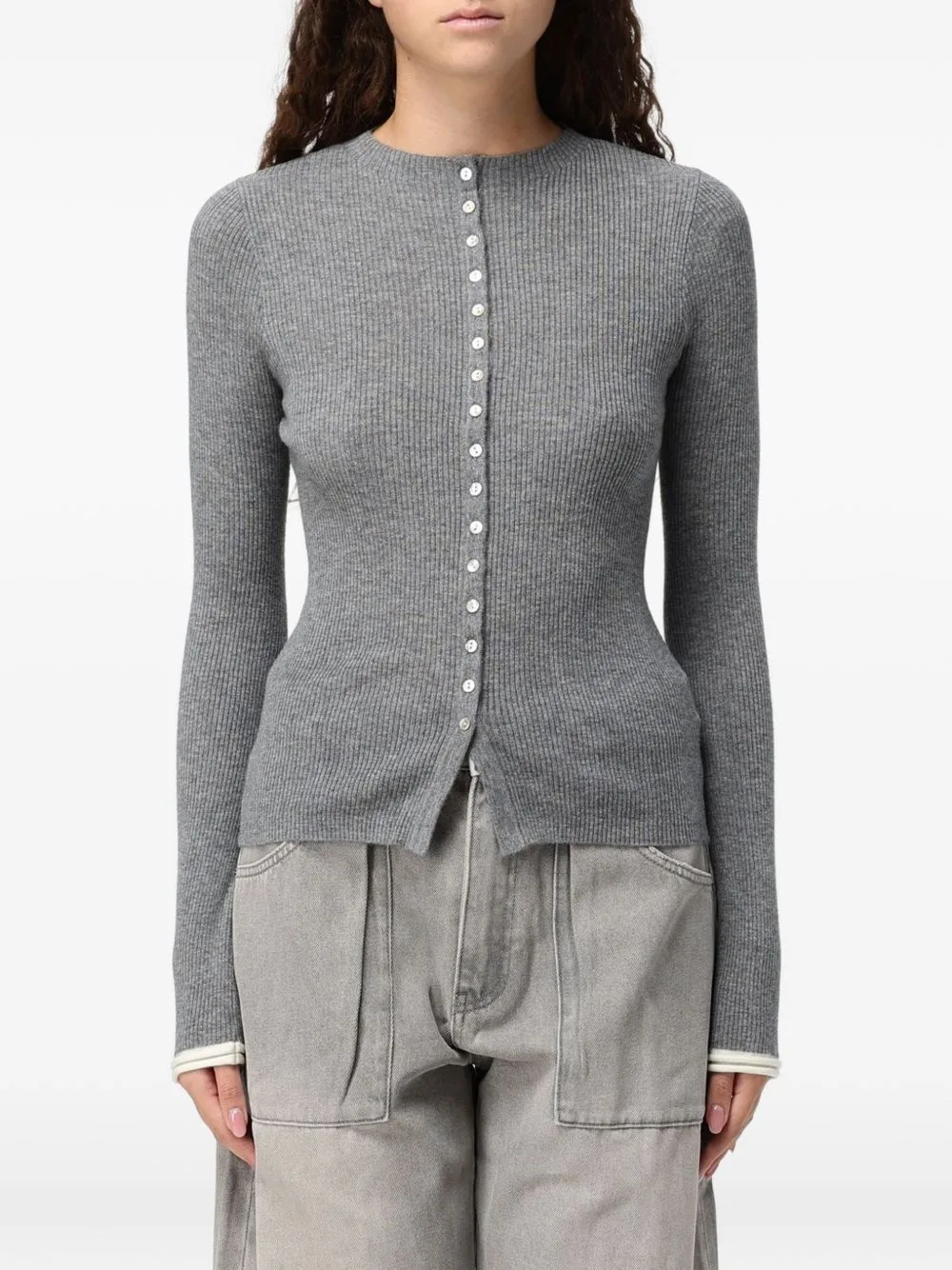 Ribbed-Knit Button-Up Cardigan by Eleh