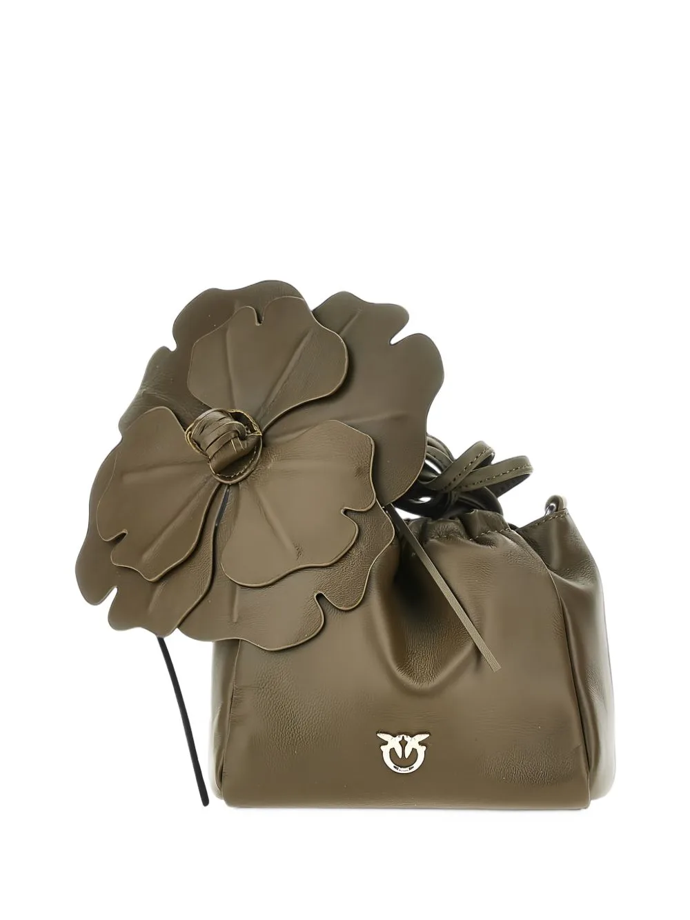 Floral-Appliqué Leather Bucket Bag by PINKO