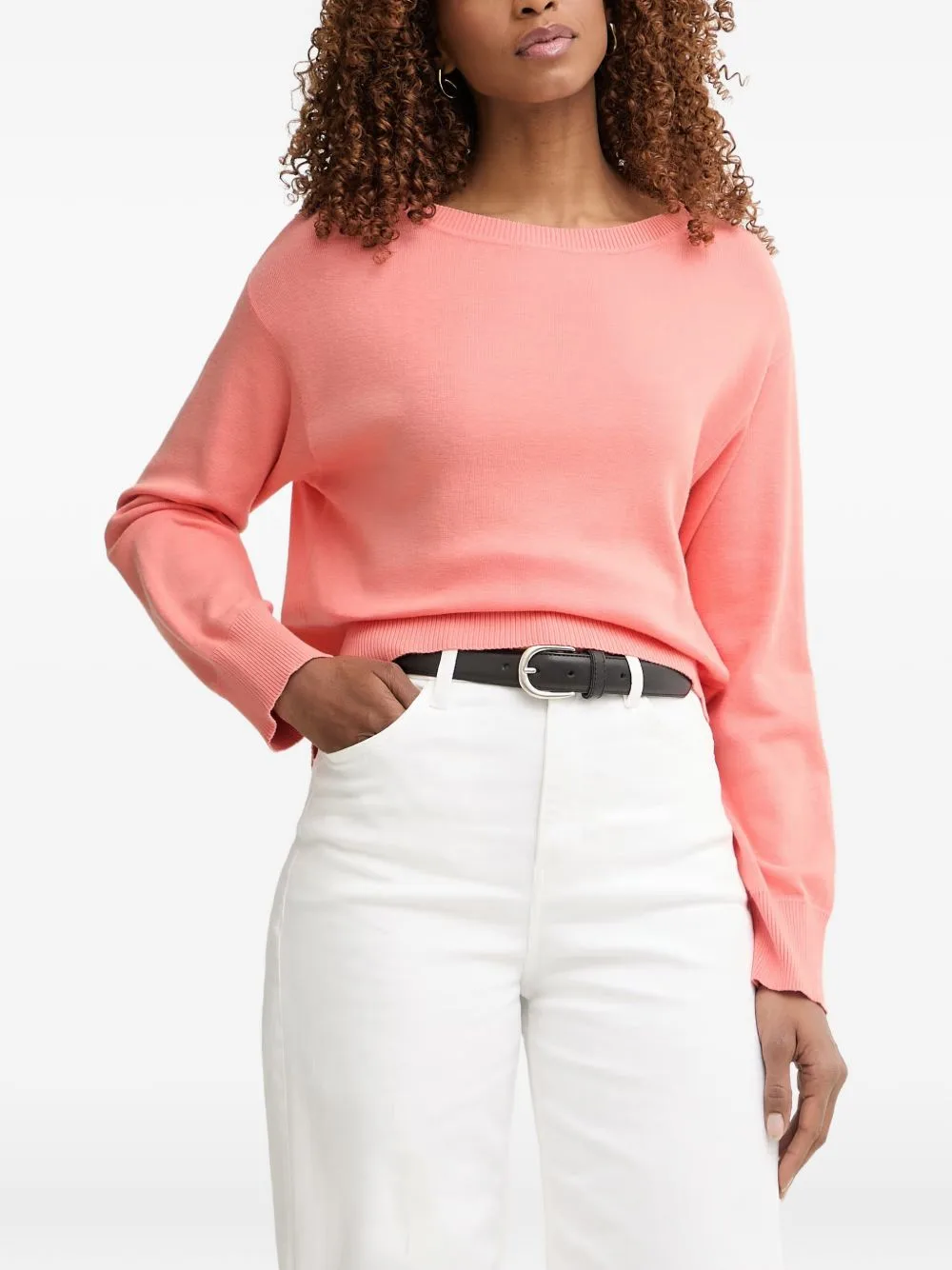 Crew-Neck Ribbed-Trim Sweater by Benetton