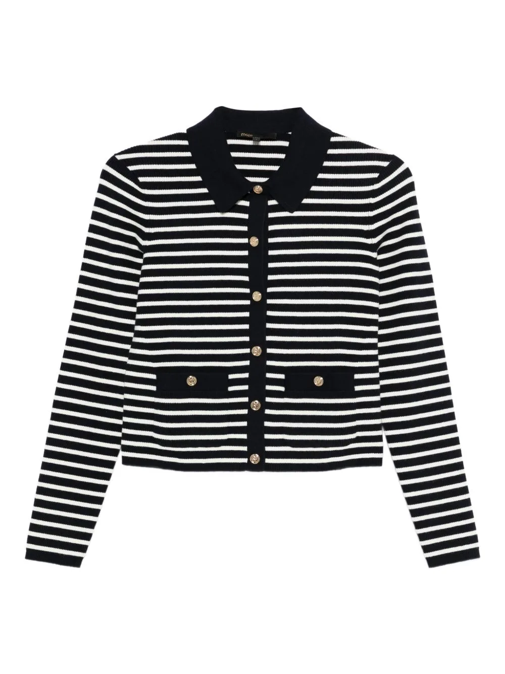 Striped Polo Cardigan by Maje