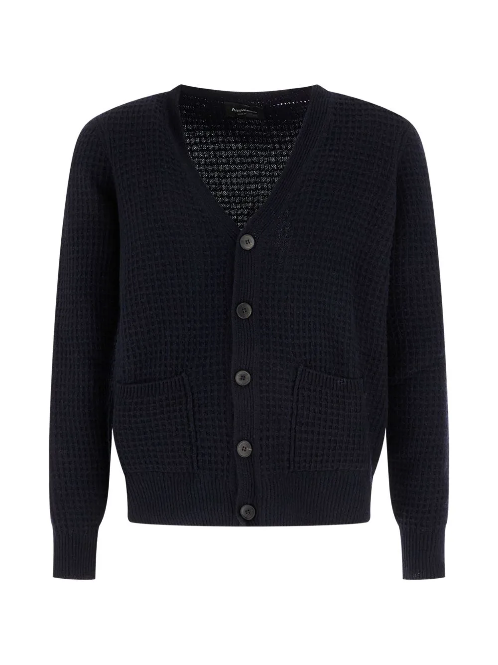 Waffle-Knit Button-Up Cardigan