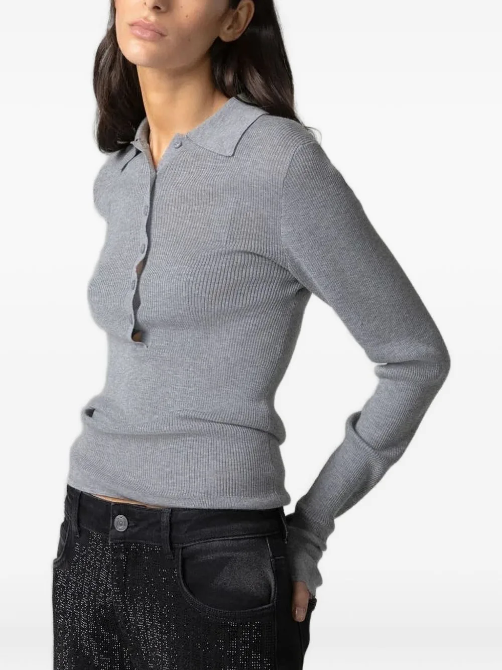 Ribbed-Knit Polo Sweater by Gaëlle Paris
