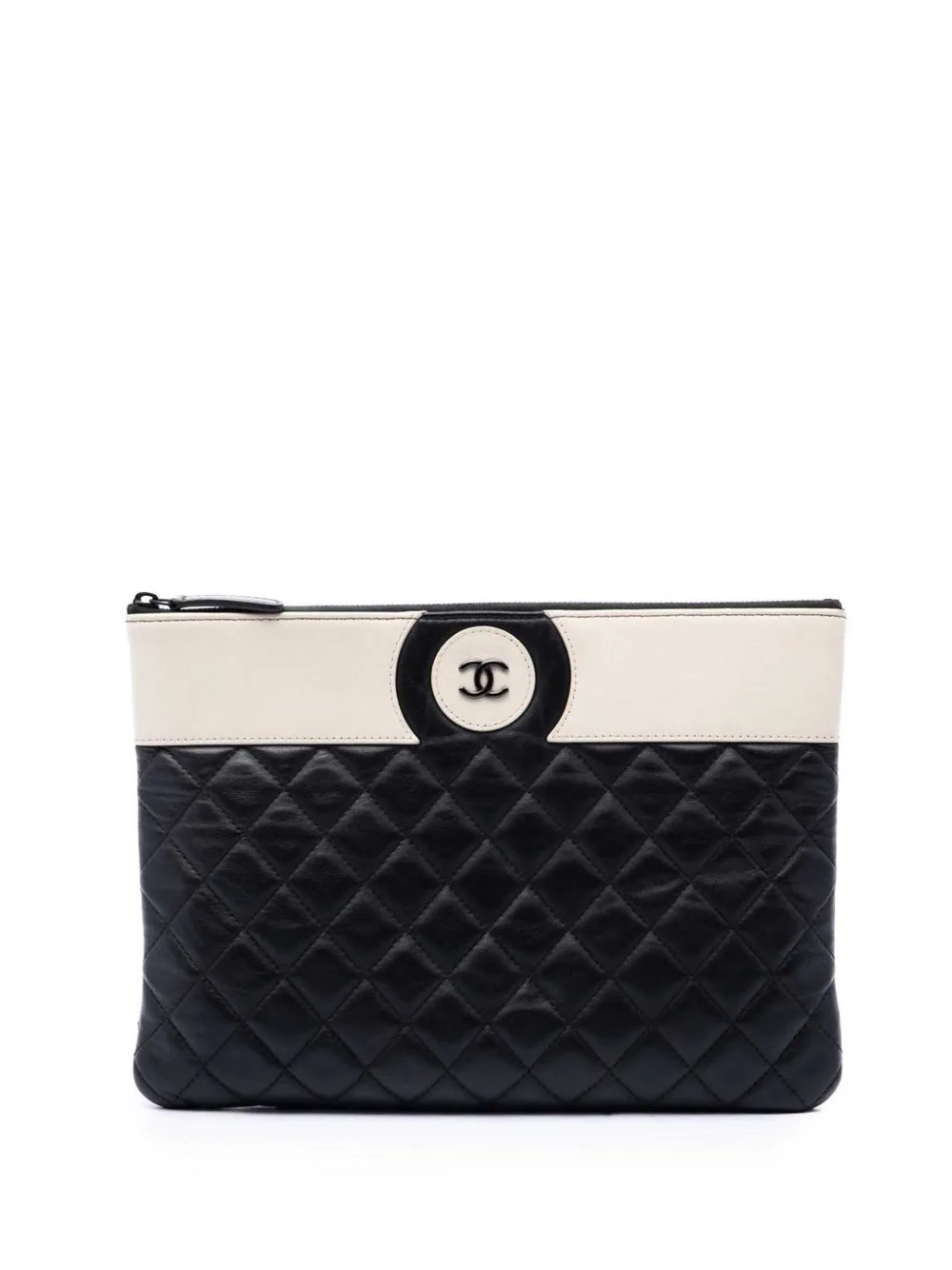 2016-2017 Medium CC Bicolor Quilted Lambskin Clutch Bag by CHANEL Pre-Owned