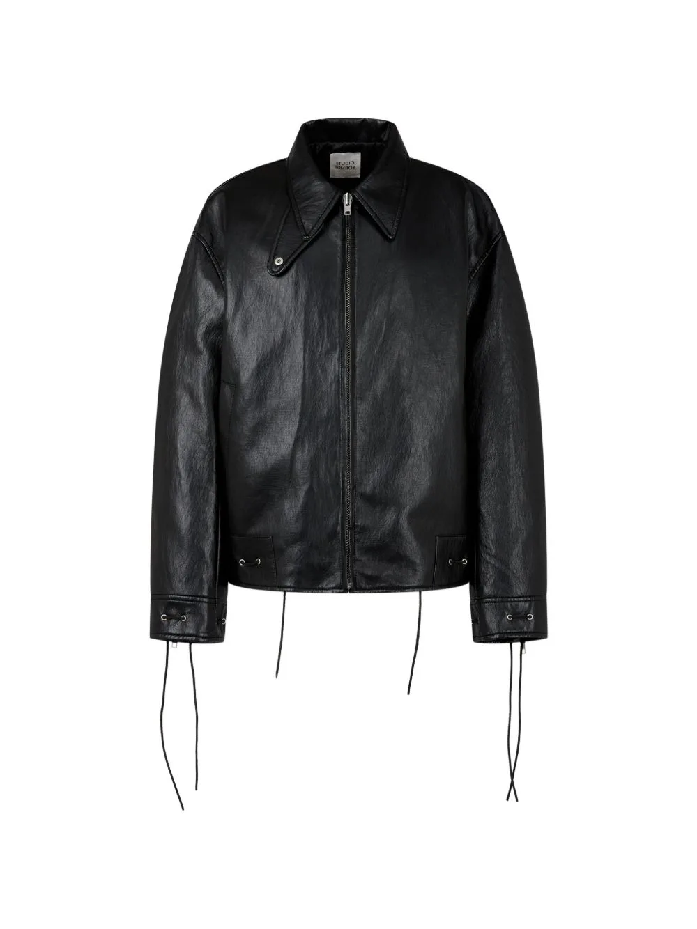 String-Detail Faux-Leather Jacket by TOMBOY