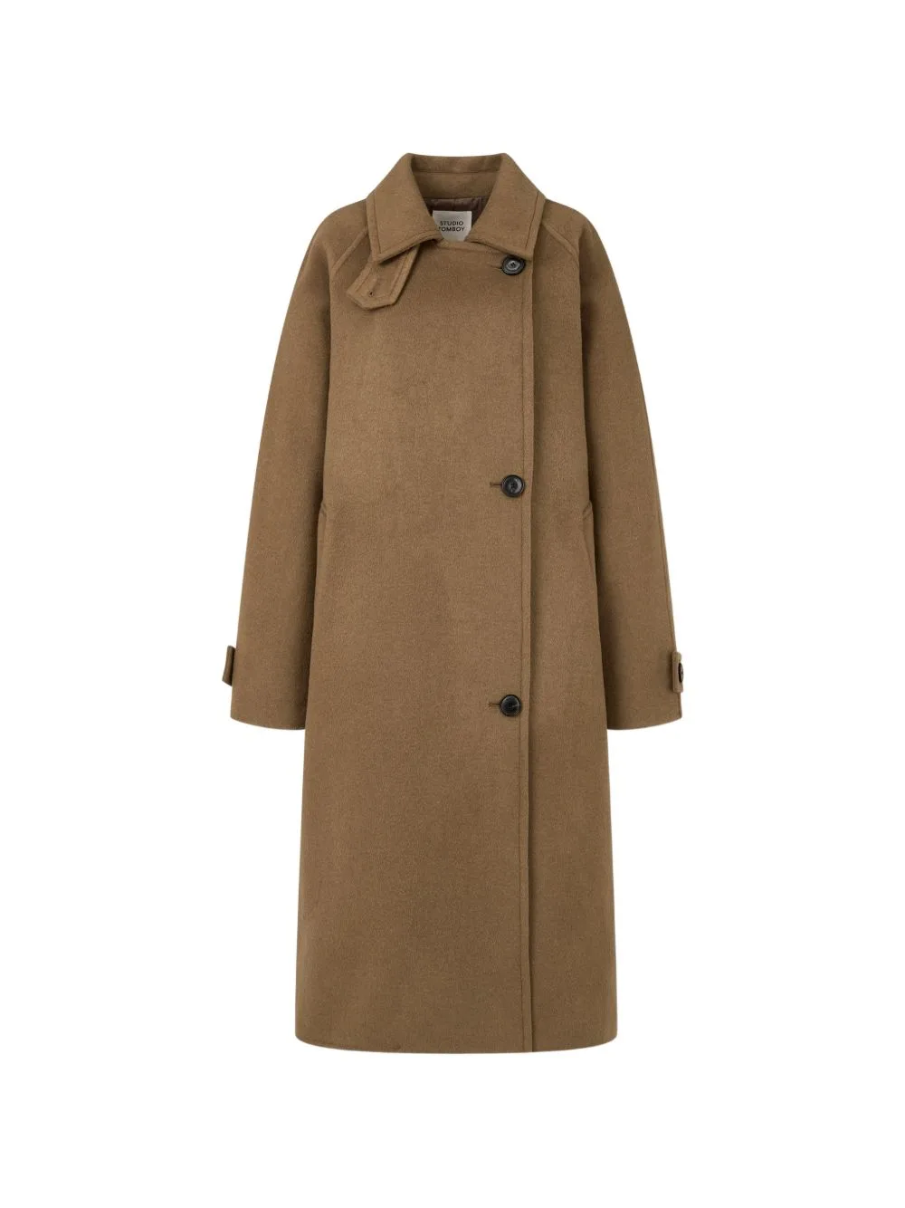 Button-Fastening Double-Breasted Coat by TOMBOY