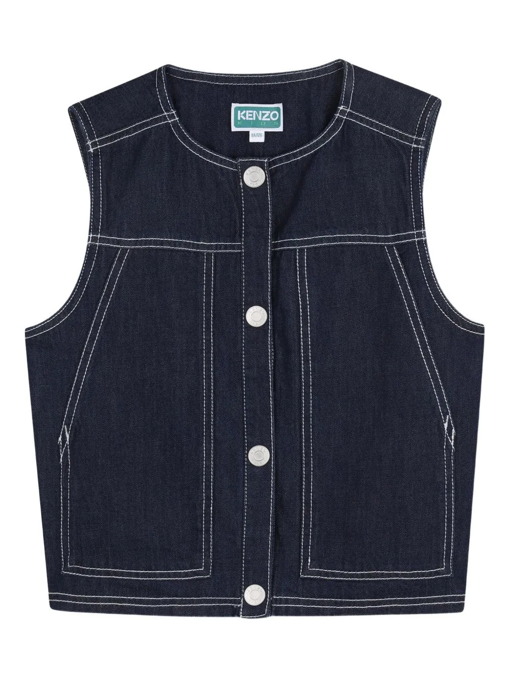 Topstitched Buttoned Denim Waistcoat by Kenzo Kids