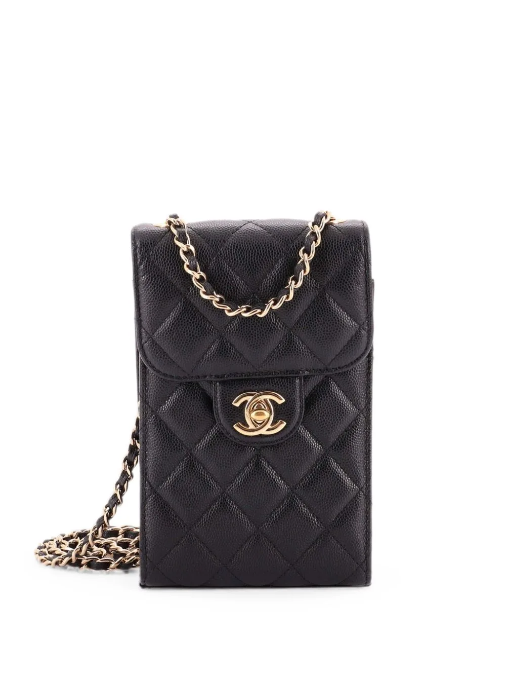 CC Flap Phone Holder Crossbody Bag Quilted Caviar Clutch Bag by CHANEL Pre-Owned