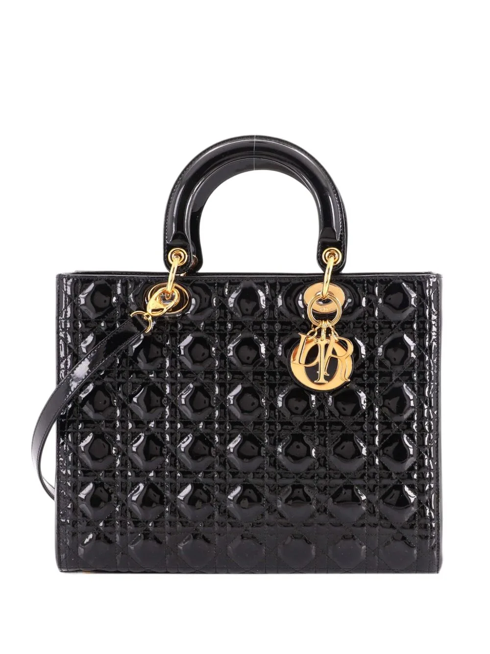 Vintage Lady Dior Bag Cannage Quilt Patent Large Satchel by Christian Dior Pre-Owned