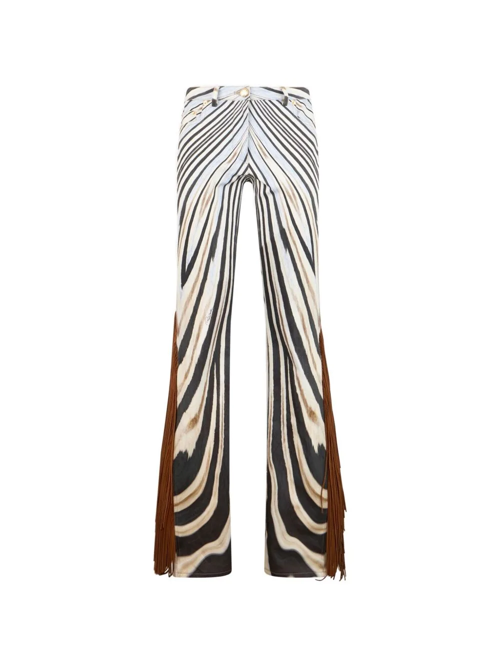 Fringe-Trim Zebra-Print Trousers by Roberto Cavalli
