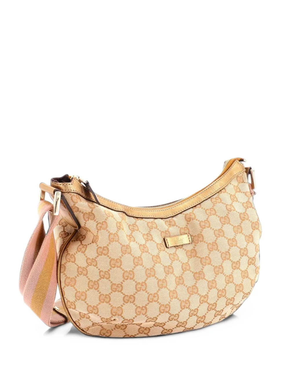 Saddle Zip Messenger Bag GG Canvas with Leather Medium Crossbody Bag by Gucci Pre-Owned