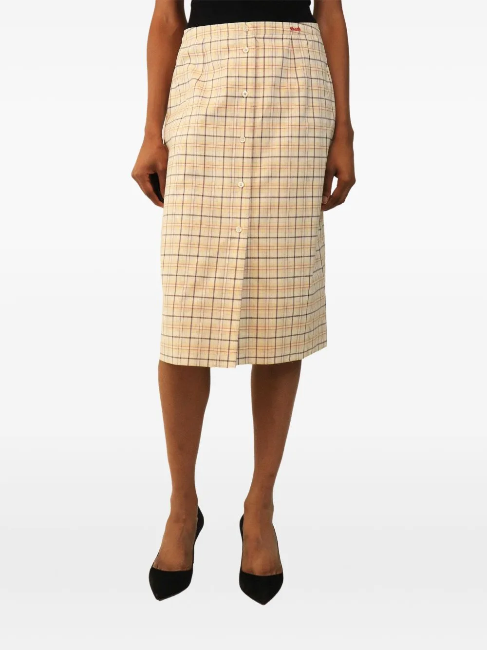 Checkered Button-Front Midi Skirt by Prada Pre-Owned