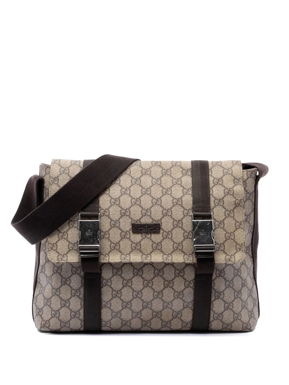 2000-2015 Large GG Supreme Double Buckle Flap Messenger Bag Crossbody Bag by Gucci Pre-Owned