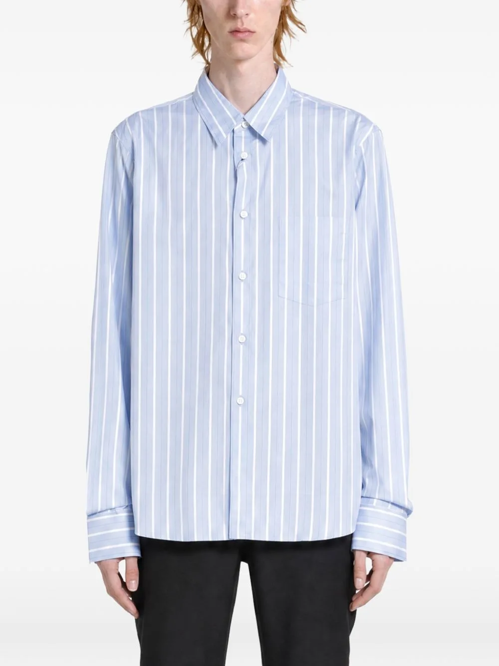 Pinstripe Lace-Panel Shirt by Comme des Garçons Homme Plus