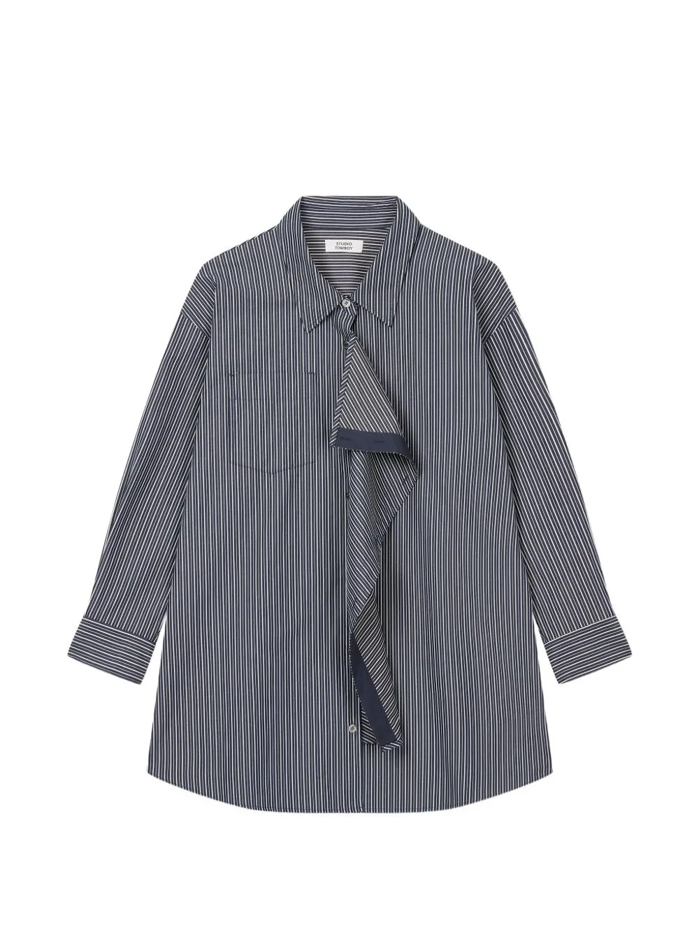 Vertical-Stripe Draped Shirt by TOMBOY