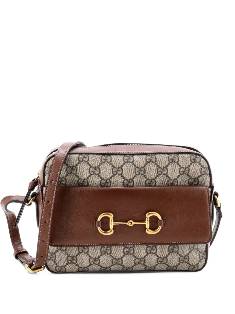 Horsebit 1955 Flap Pocket Camera Bag GG Coated Canvas and Leather Small Crossbody Bag by Gucci Pre-Owned