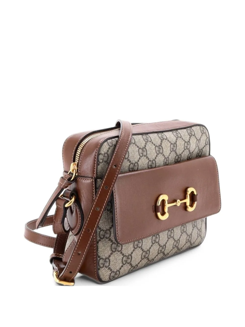 Horsebit 1955 Flap Pocket Camera Bag GG Coated Canvas and Leather Small Crossbody Bag by Gucci Pre-Owned
