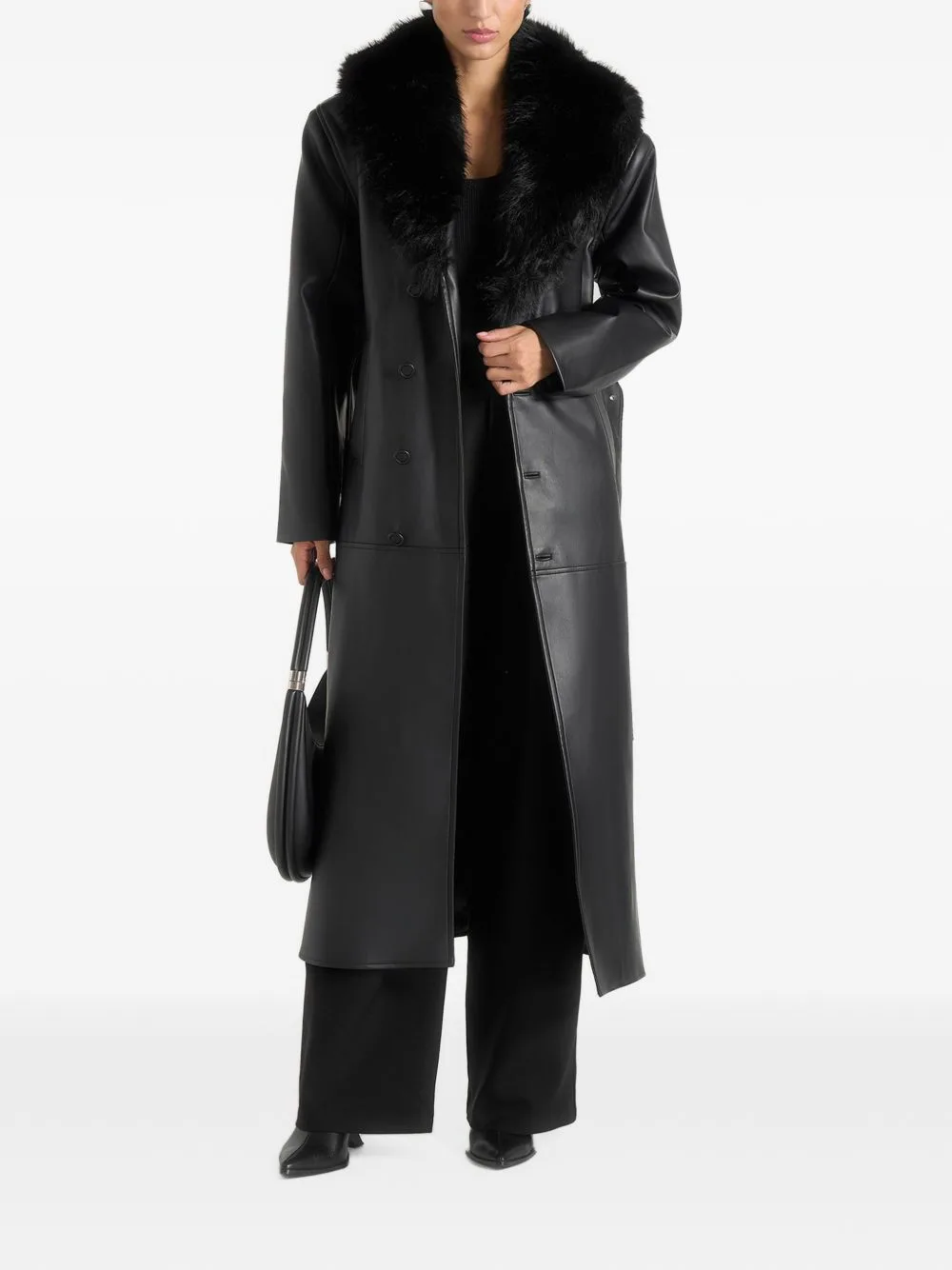 Cenya Fur-Collar Belted Leather Coat by Manière De Voir