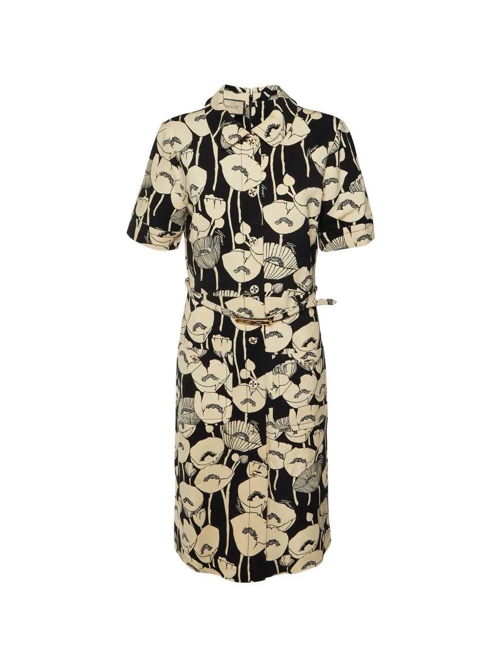 Poppy-Print Belted Midi Dress by Gucci Pre-Owned