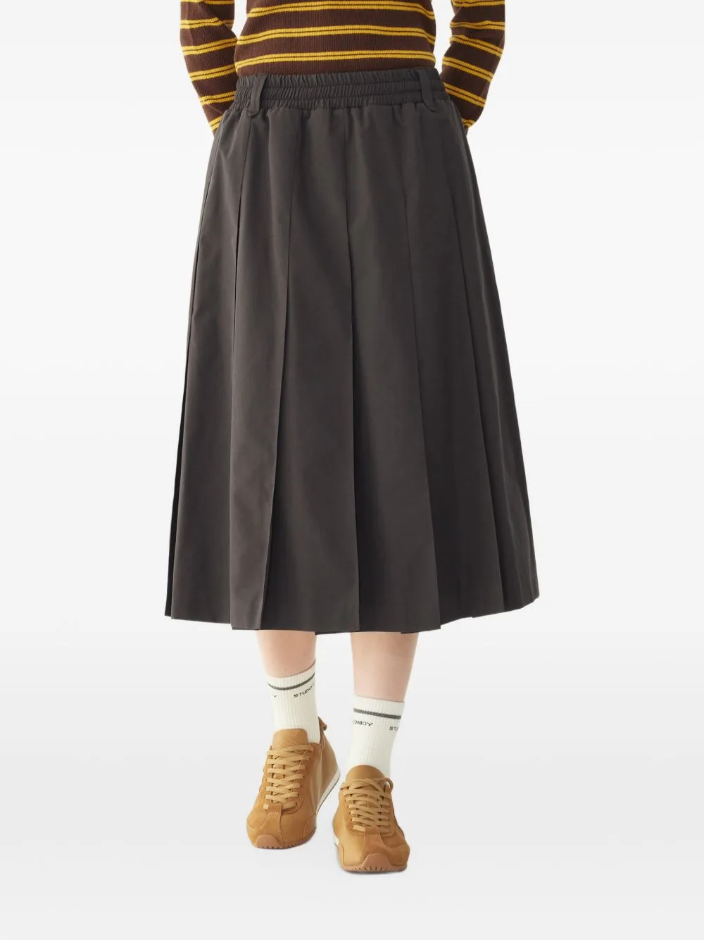 Pleated Elasticated-Waist Midi Skirt by TOMBOY