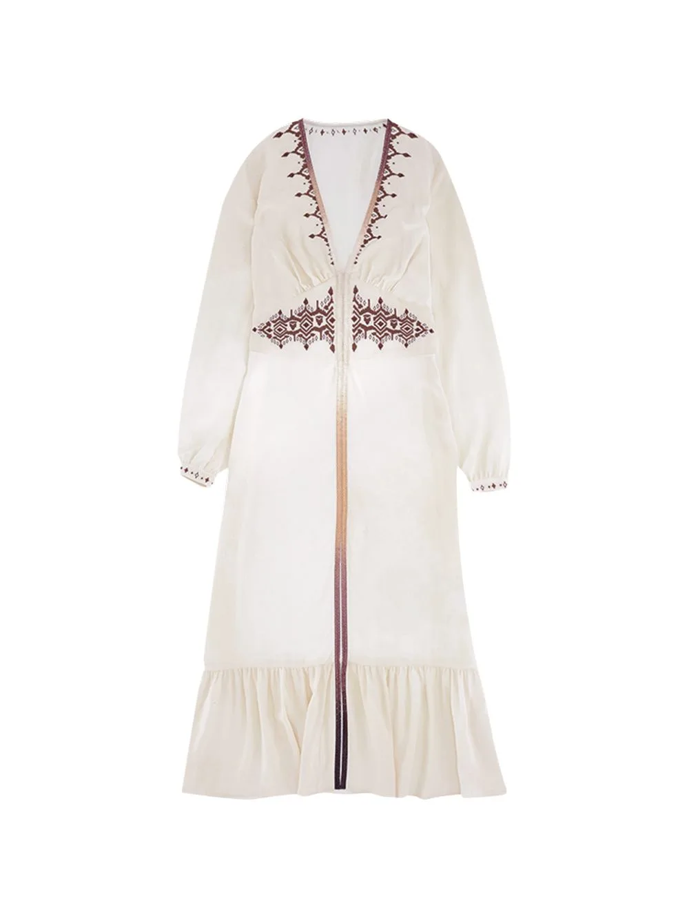 Wada Embroidered V-Neck Midi Dress