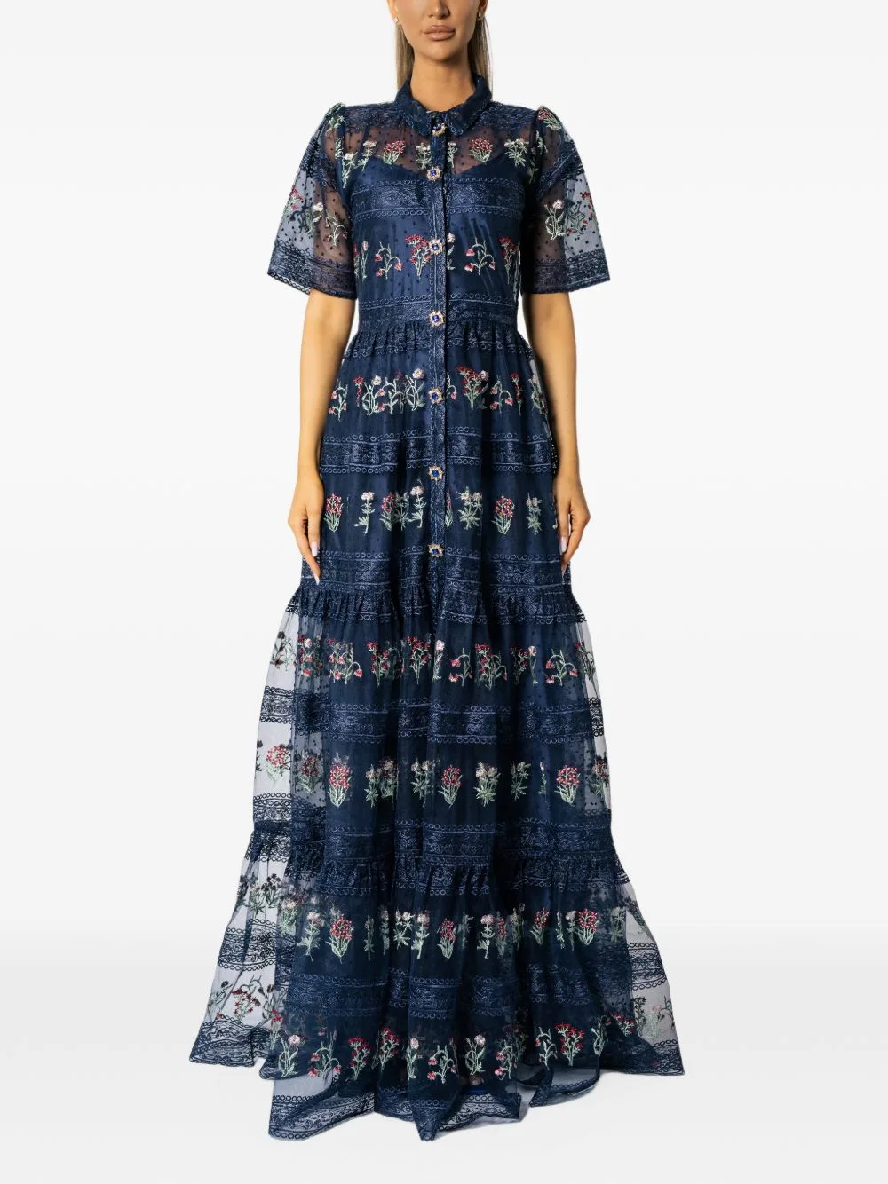 Eiran Floral-Embroidered Tiered Maxi Dress by MIAU by Clara Rotescu