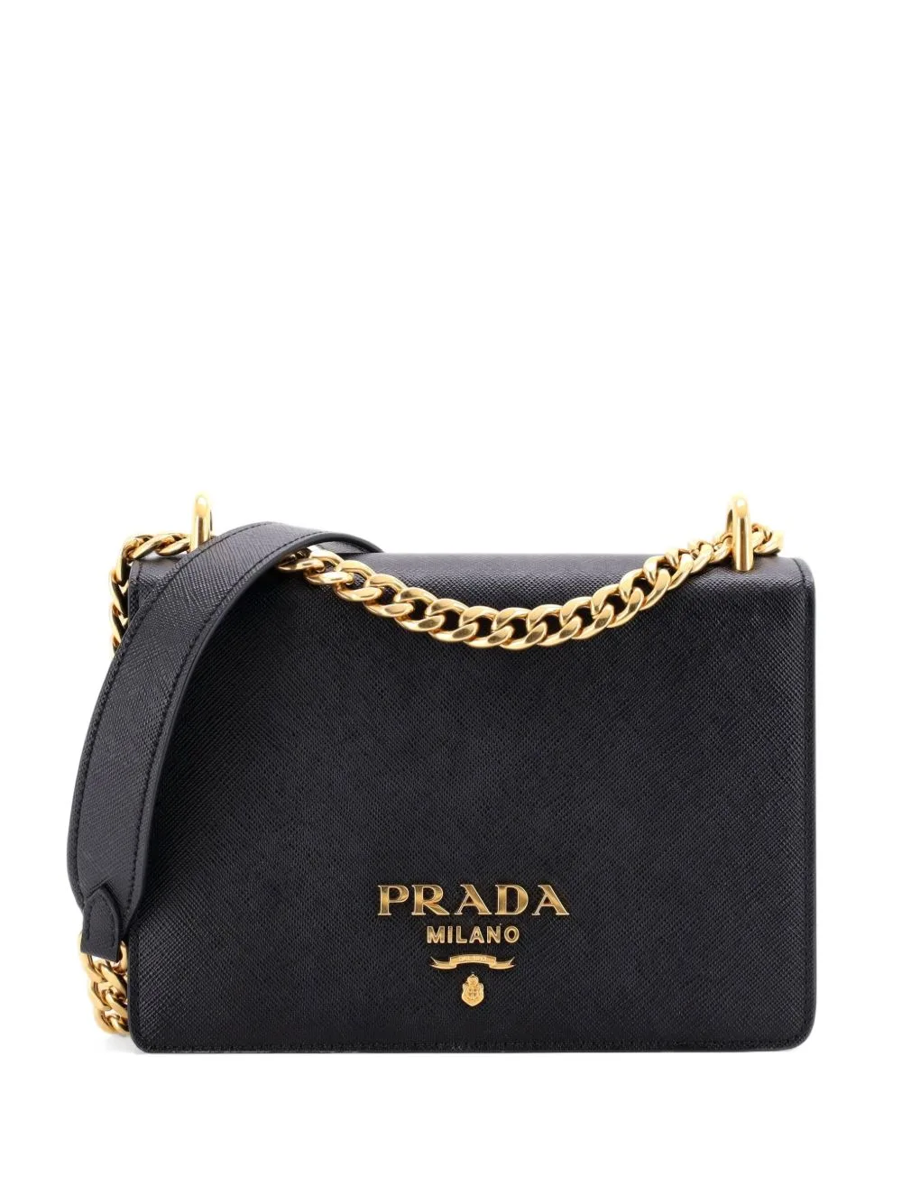 Chain Flap Bag Saffiano Leather Small Crossbody Bag by Prada Pre-Owned