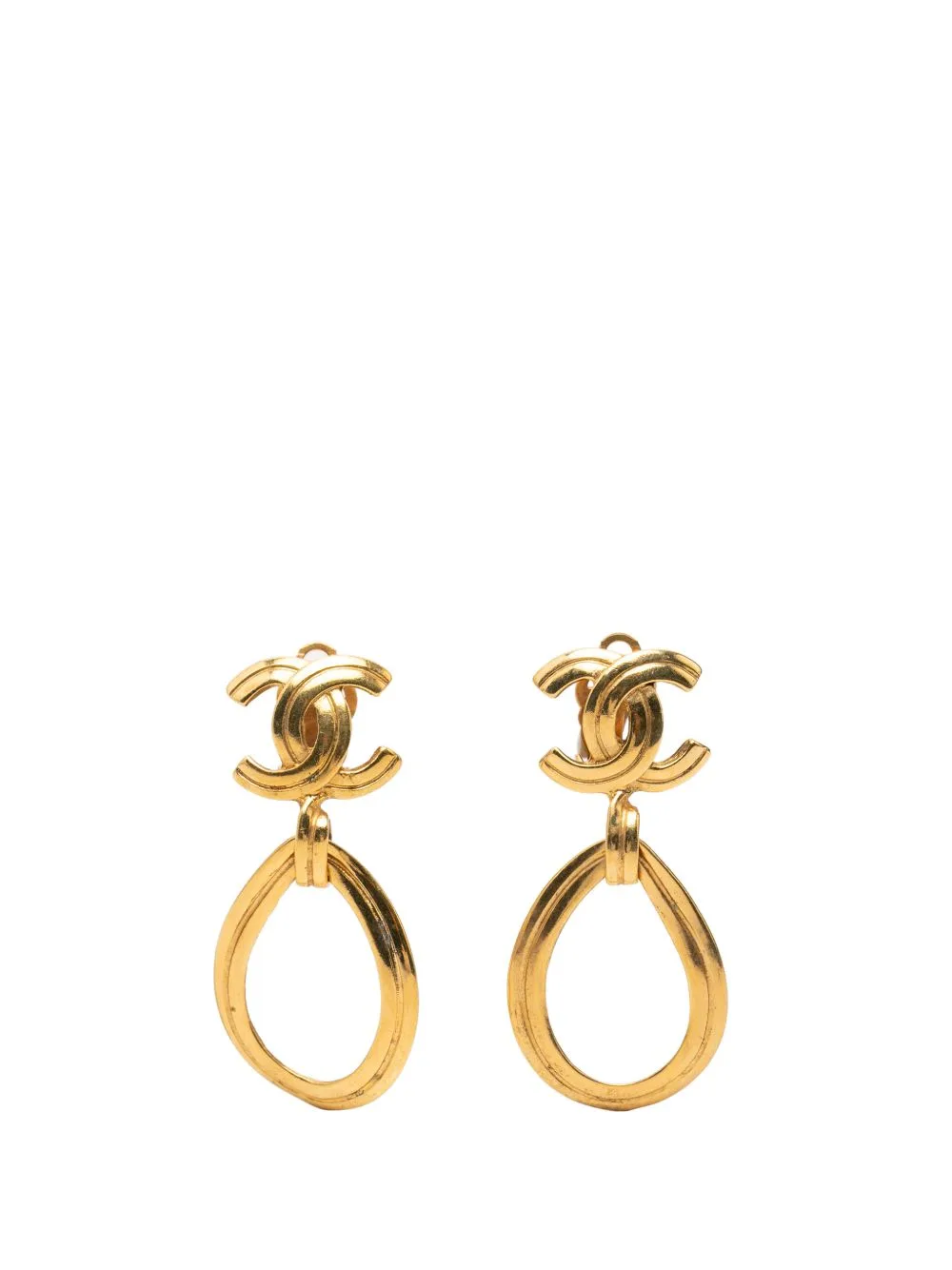 1996 CC Gold Plated Dangle Clip on Earrings Costume Earrings by CHANEL Pre-Owned