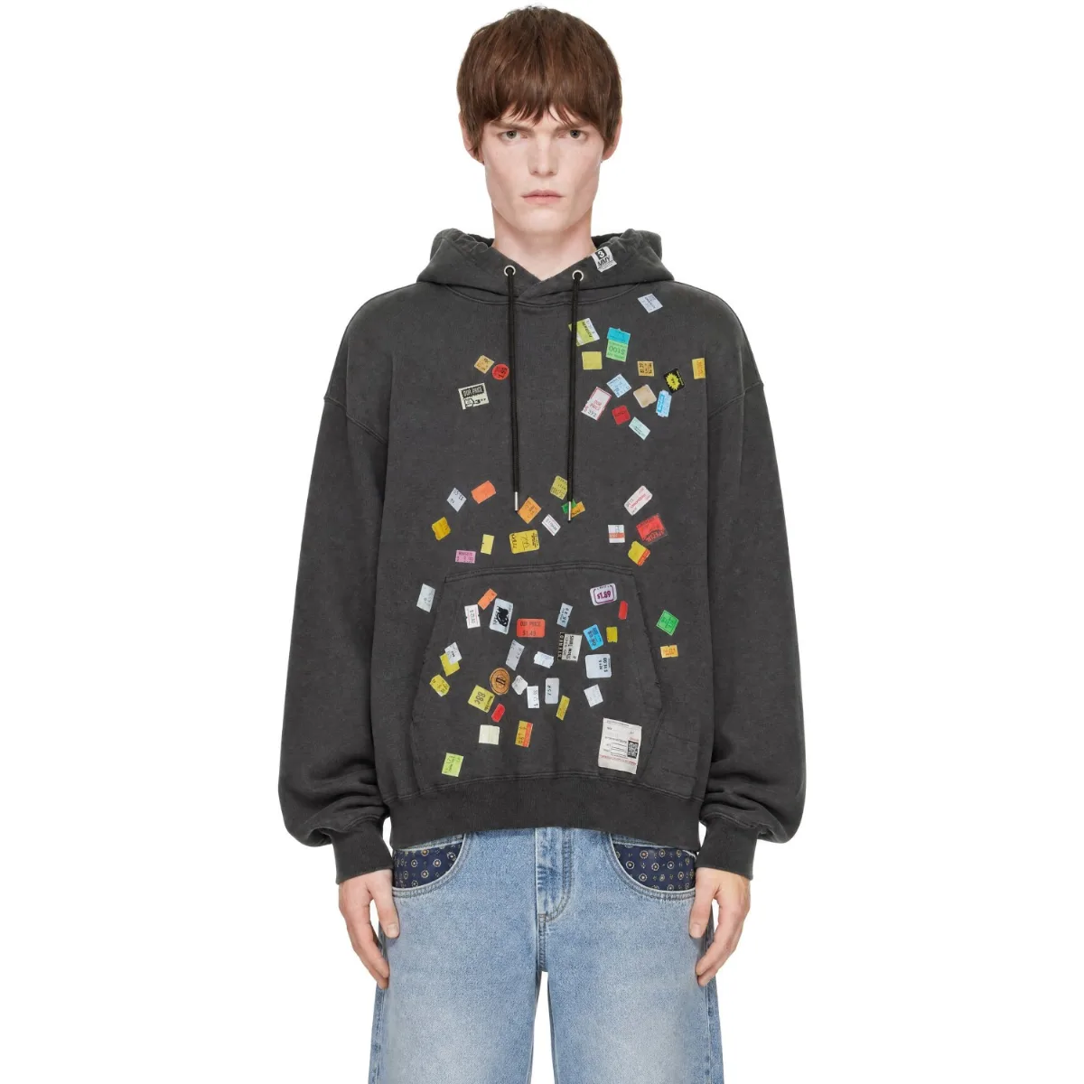 Gray Price Tag Sticker Printed Hoodie by Maison MIHARA YASUHIRO