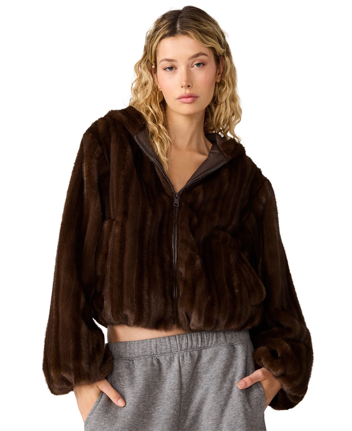 Carmilla Hooded Faux-Fur Cropped Jacket by Steve Madden