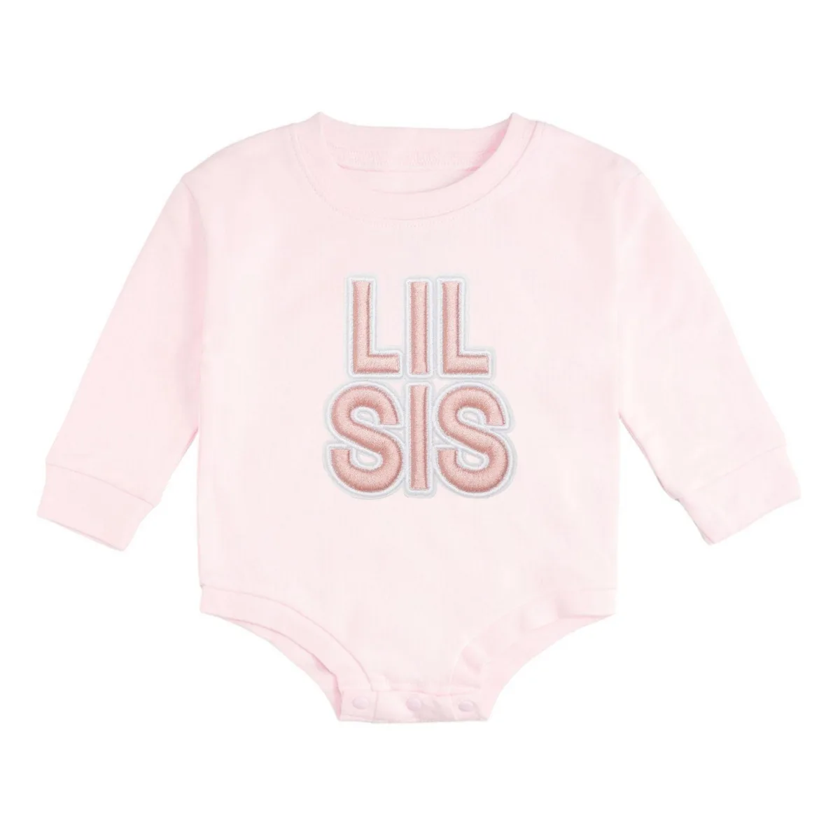 Lil Sis Embroidered Patch Long Sleeve Romper by Sweet Wink