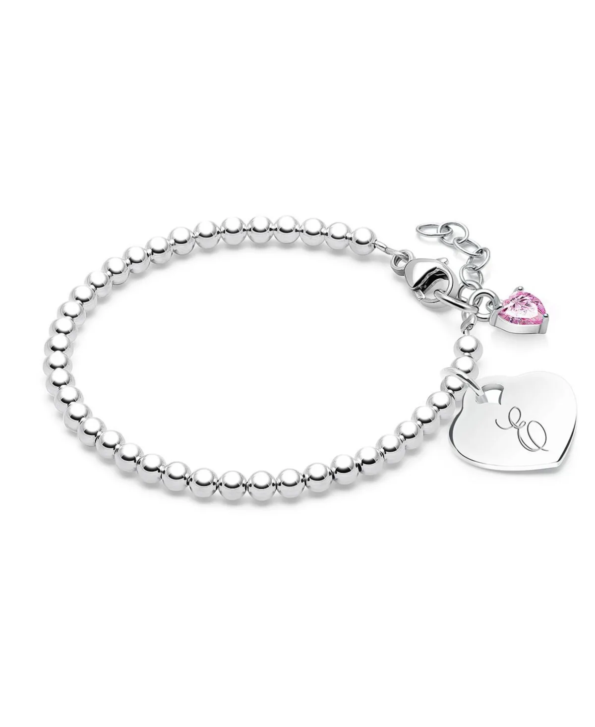Sterling Silver 3mm Beads & Engraved Initial 5.25" Bracelet by Tiny Blessings
