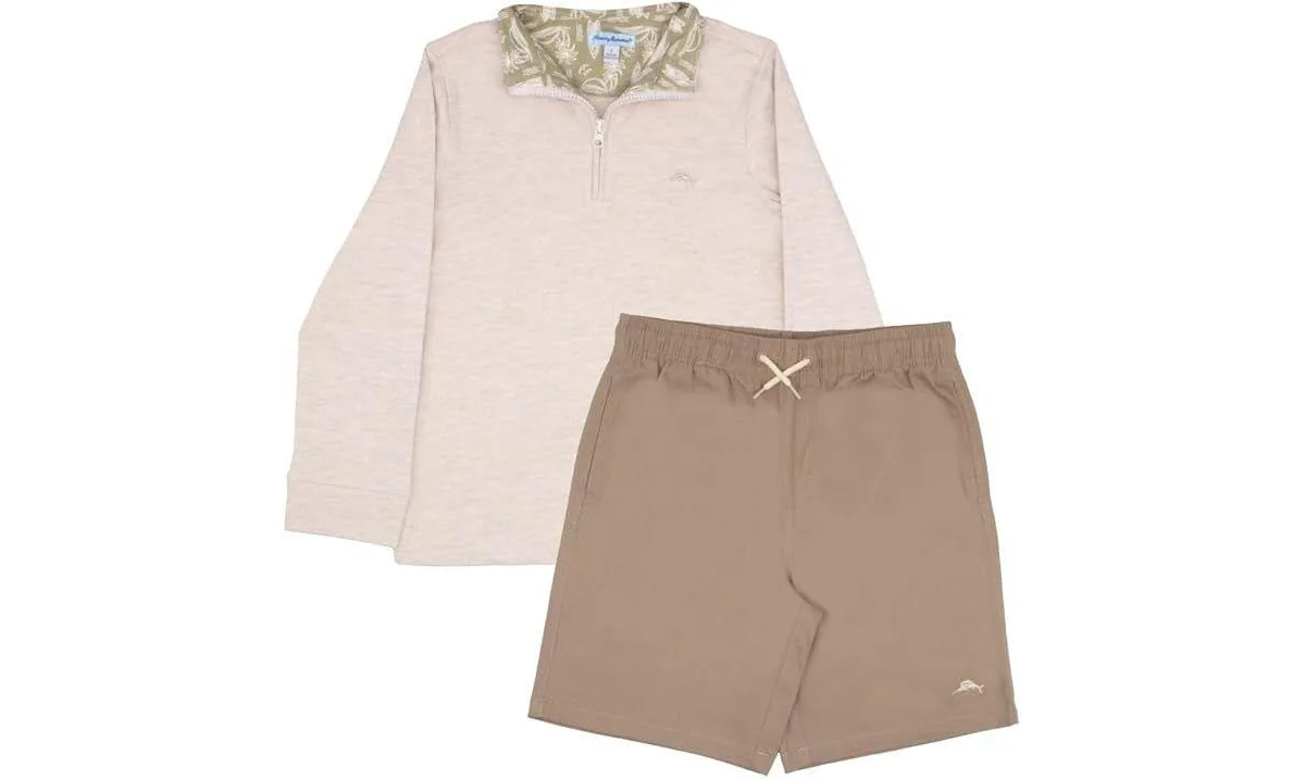 Long Sleeve Quarter Zip Shirt and Short Outfit Set by Tommy Bahama