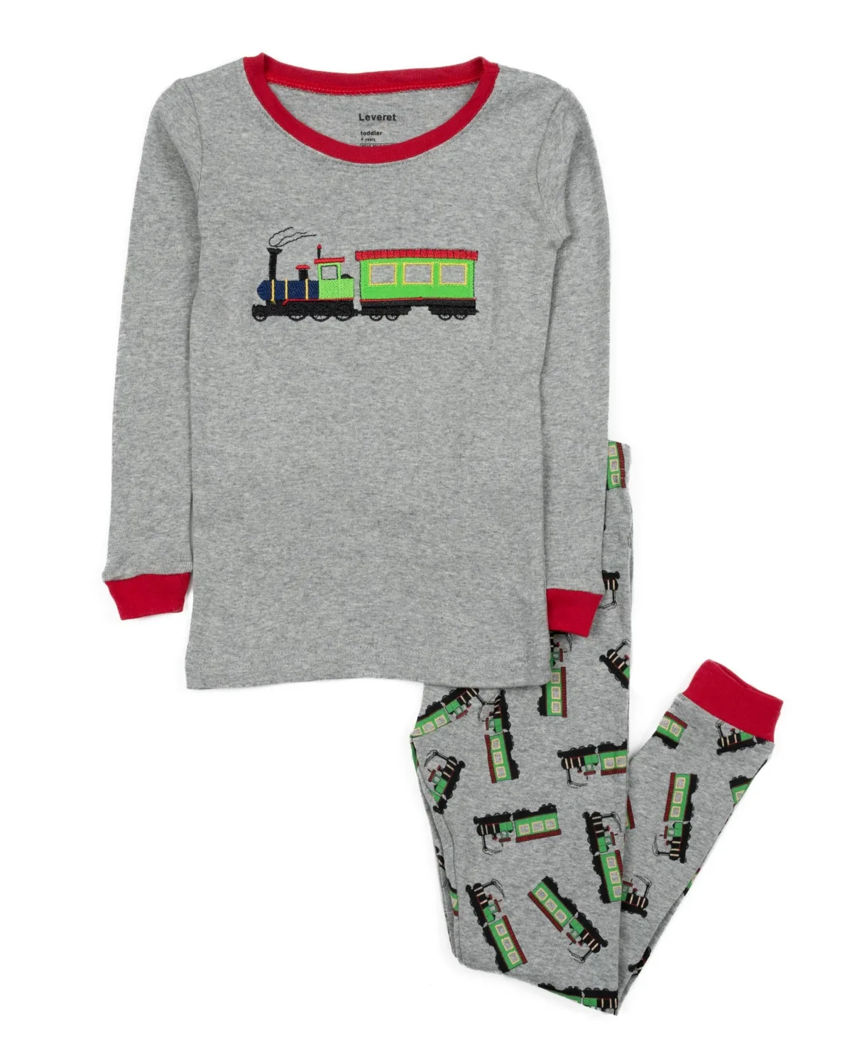 Two-Piece Cotton Long Sleeve Shirt and Pants Pajama Set - Vehicle and Transportation Prints by Leveret