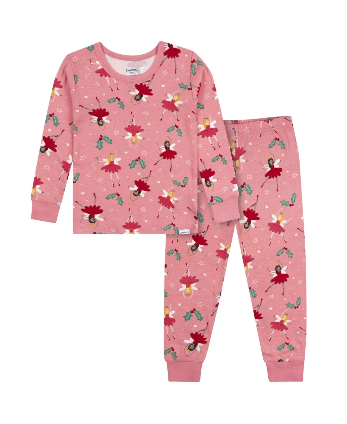 Long-Sleeve Holiday-Print Cotton-Blend Pajama Top and Pants, 2-Piece Set by Gerber