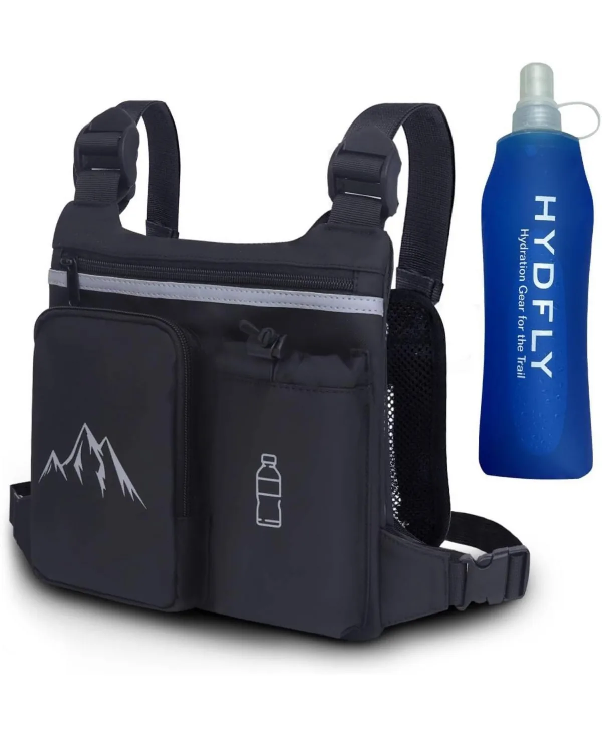 Running Vest Chest Pack with Hydration Bottle & Reflective Gear, Sport Chest Bag by Batfox
