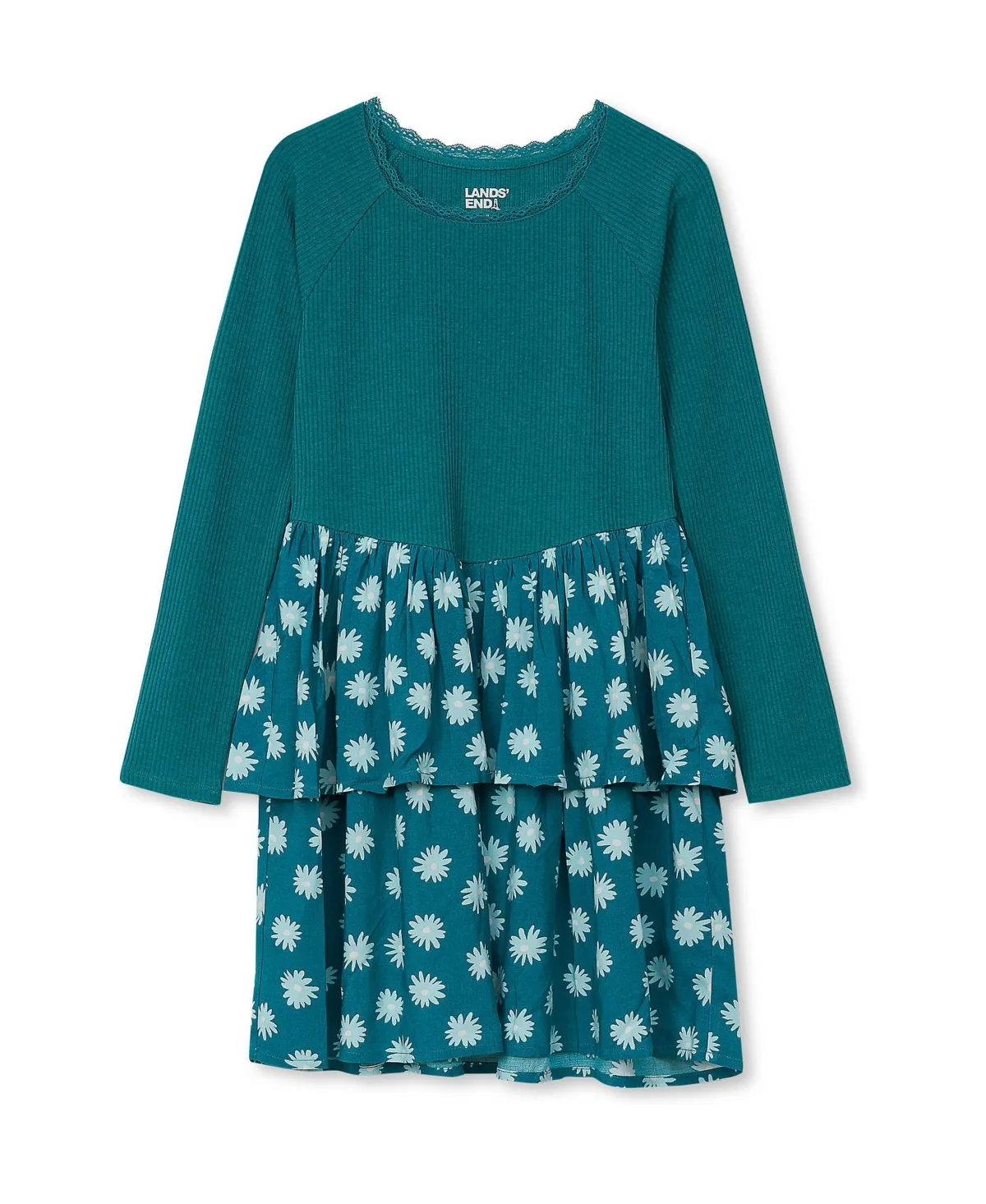 Long Sleeve Ribbed Tiered Dress by Lands' End