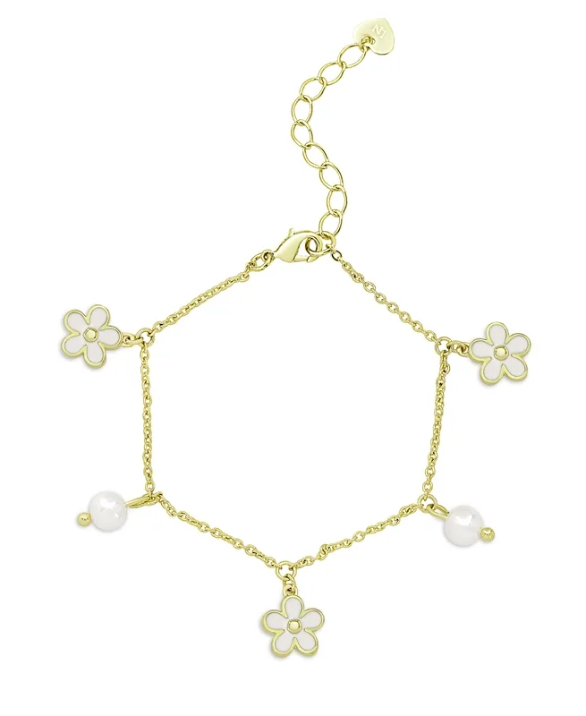 Flower and Freshwater Pearl Charm Bracelet by Lily Nily