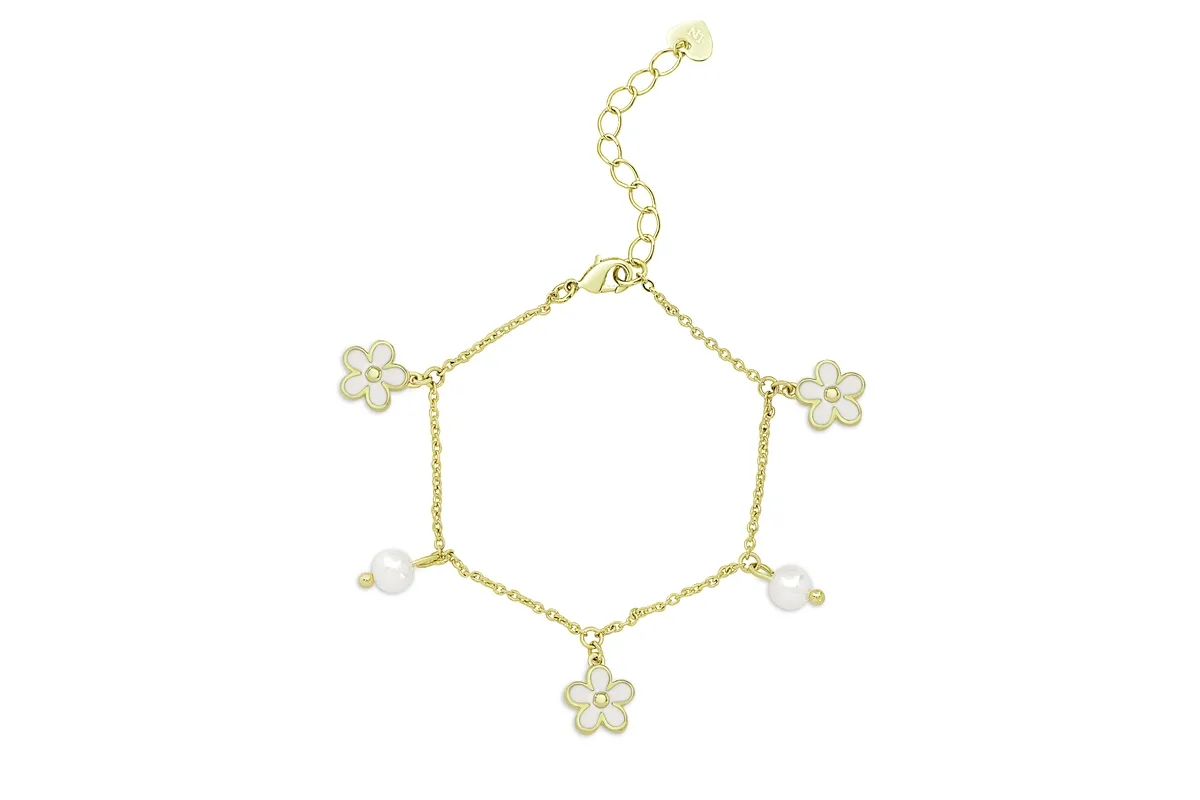 Flower and Freshwater Pearl Charm Bracelet by Lily Nily