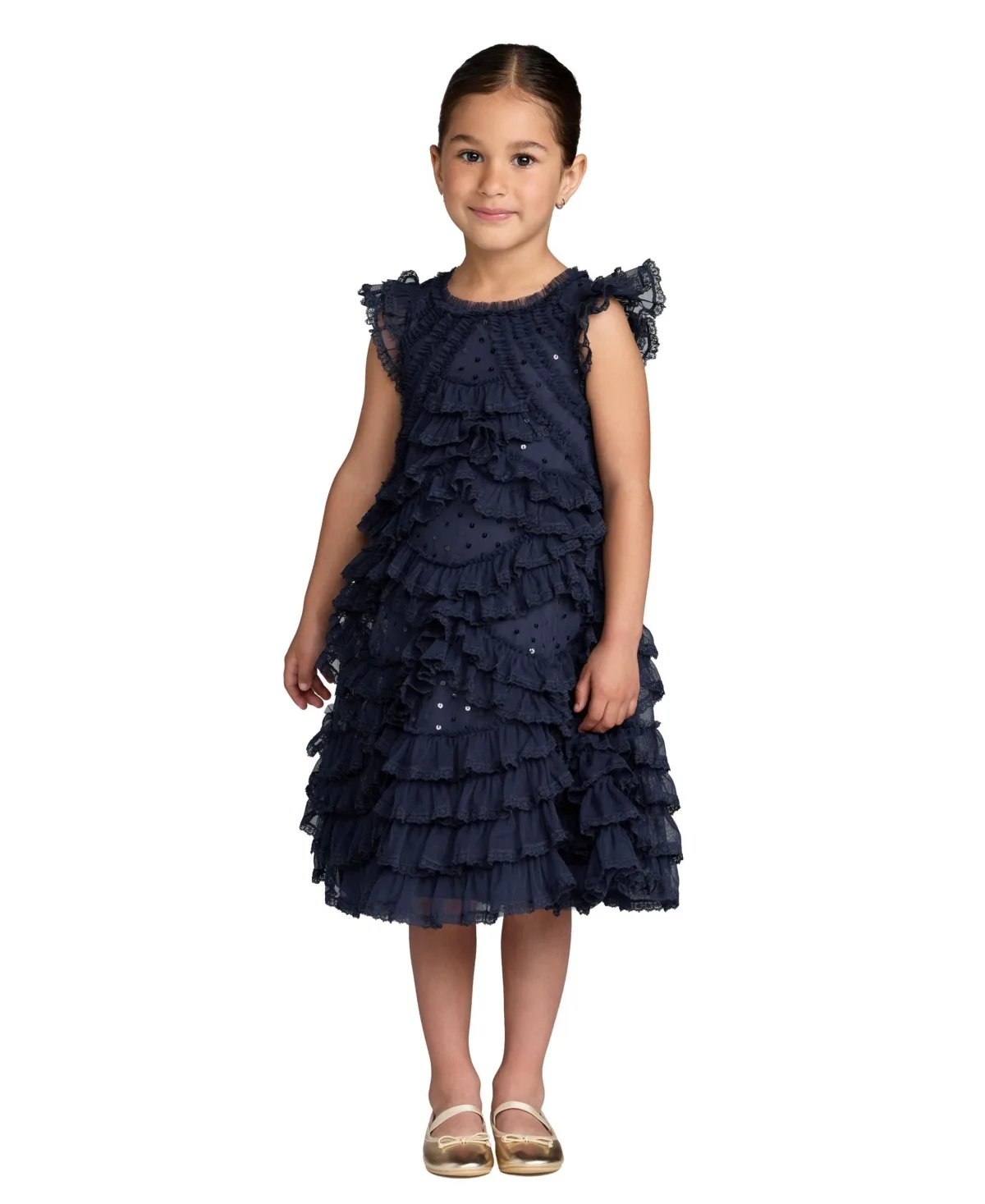 High Neck Cap Sleeve Micro Ruffle Dress by Mac Duggal