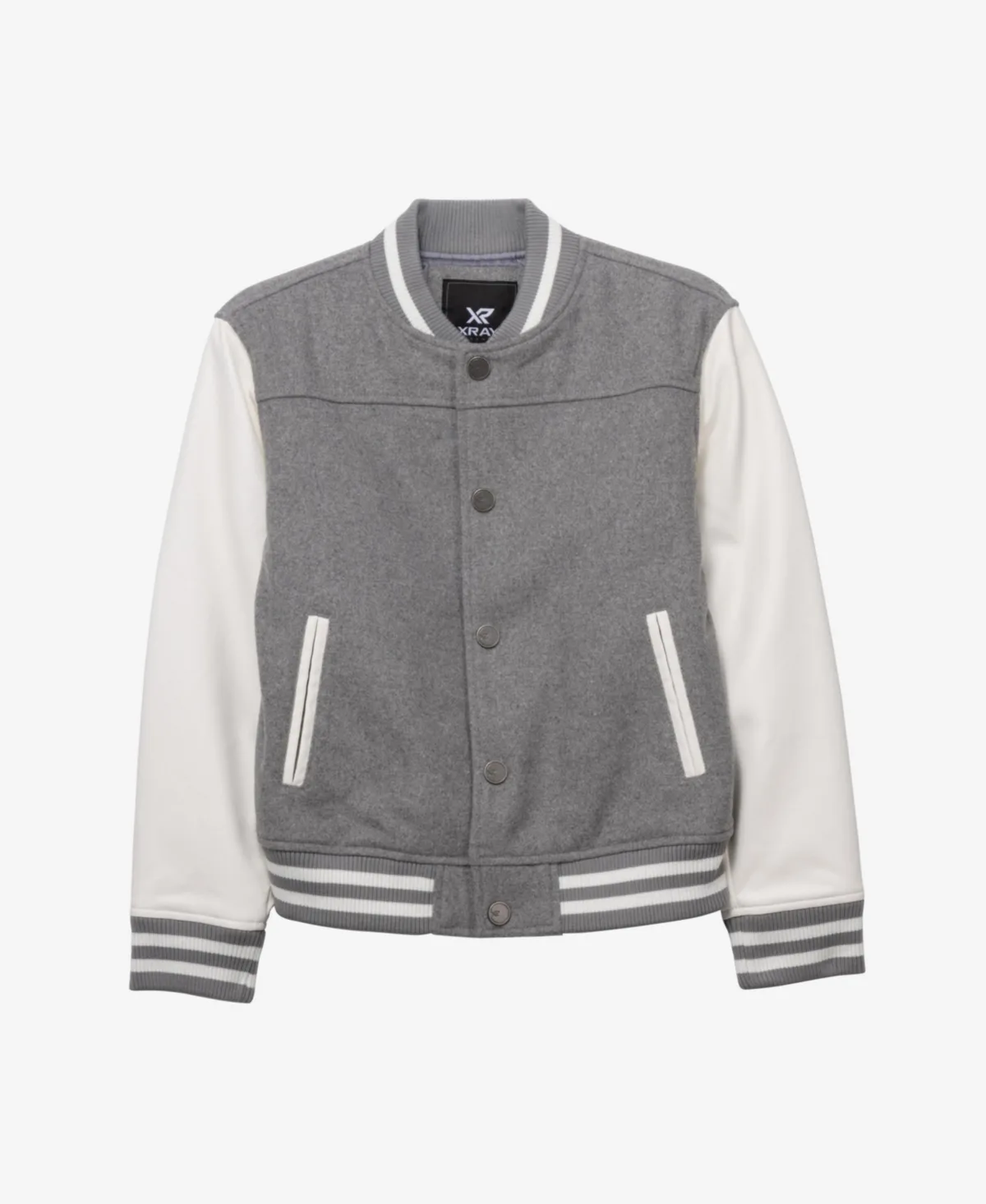 Wool Varsity Bomber Jacket with Grainy Pu Sleeves by Xray