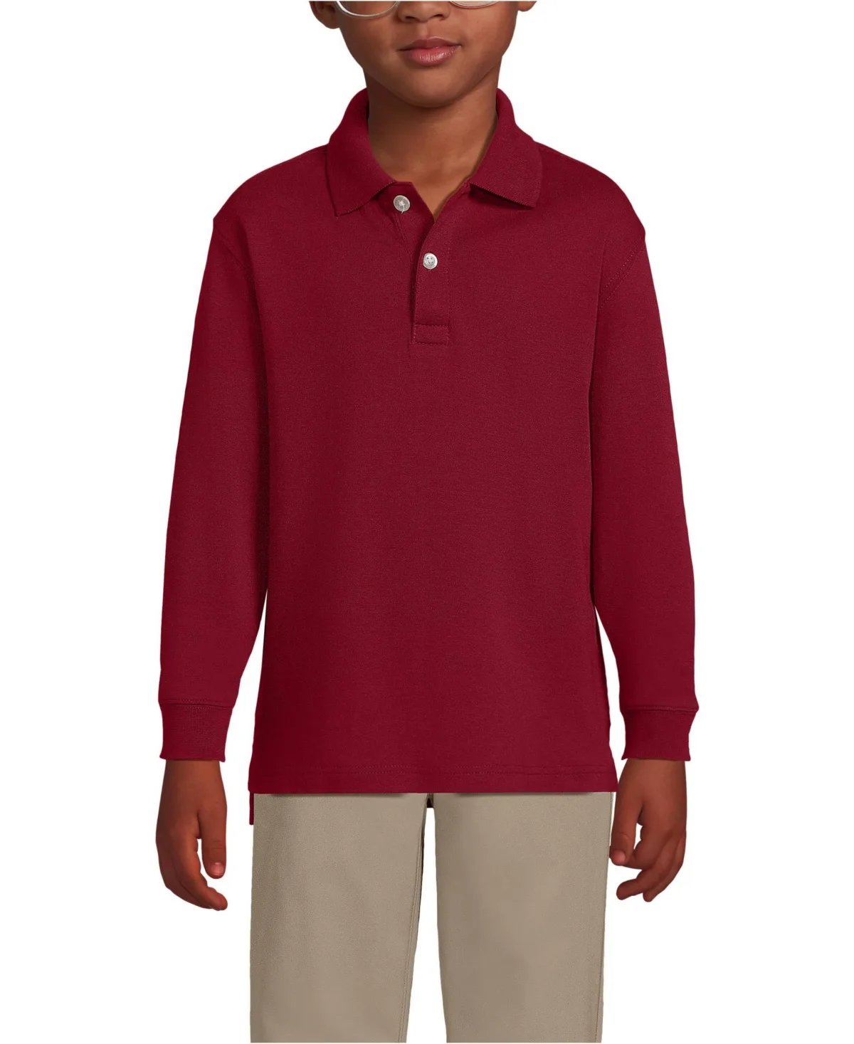 School Uniform Long Sleeve Interlock Polo Shirt by Lands' End