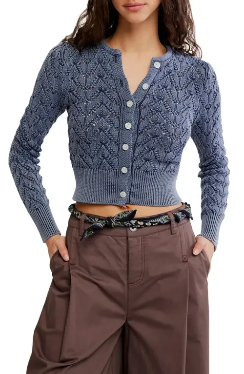 Pretty in Cotton Pointelle Cardigan by Free People