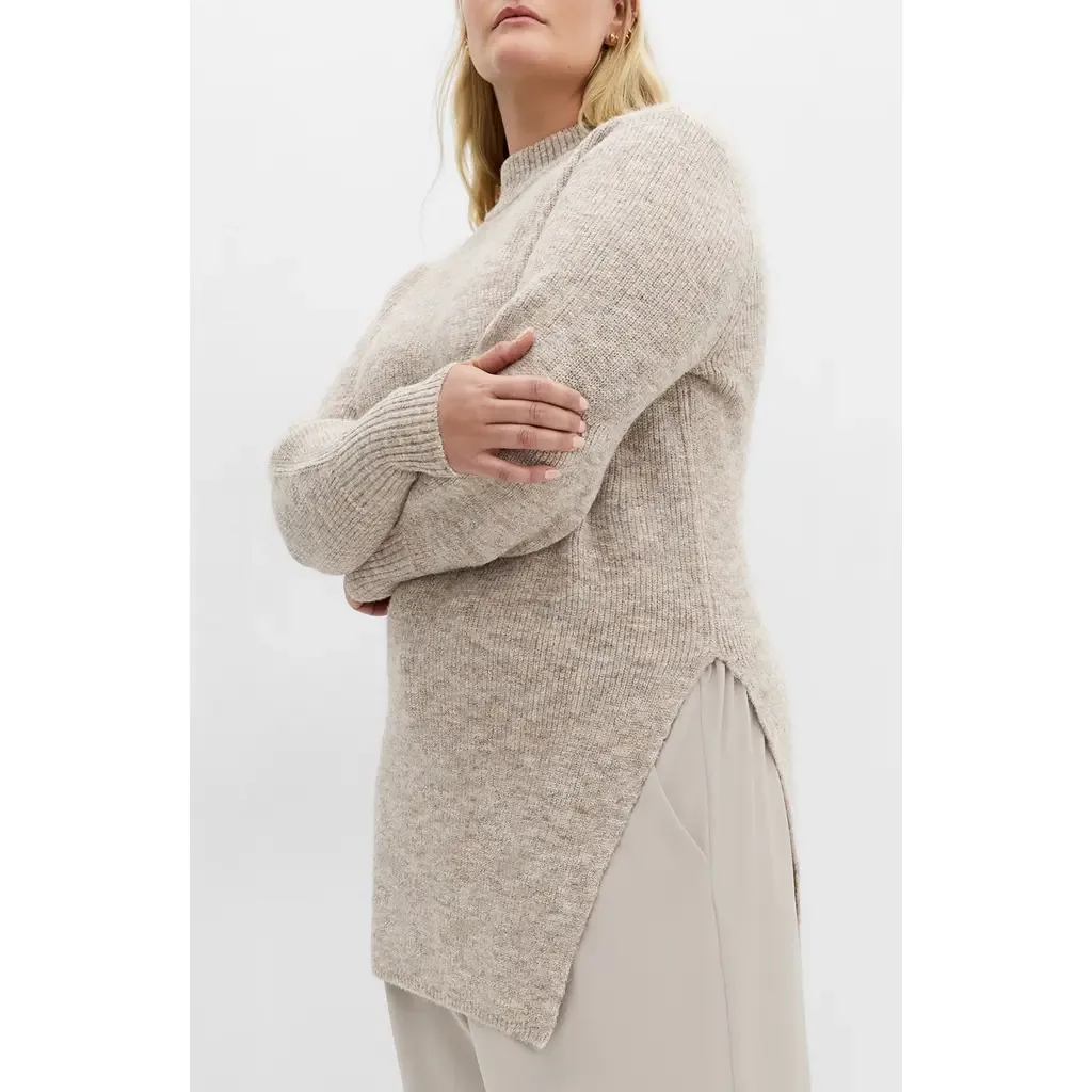 Side Split Mock Neck Longline Sweater by City Chic