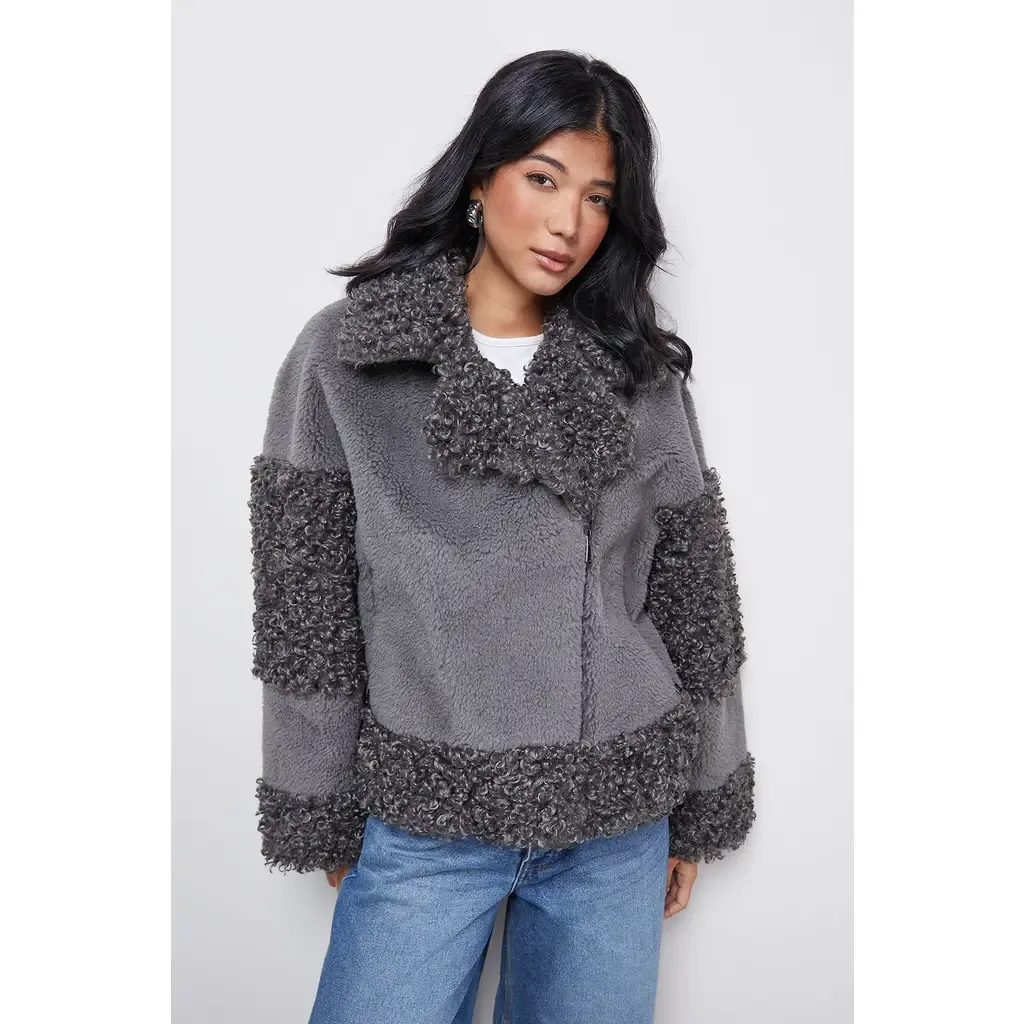 Faux Fur Mix Zip Through Jacket by Warehouse