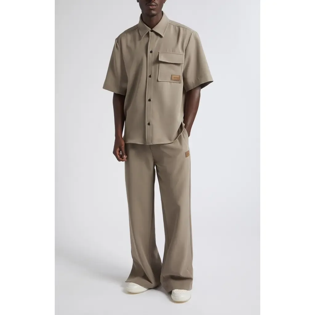 Logo Patch Short Sleeve Stretch Cady Button-Up Shirt by AMIRI
