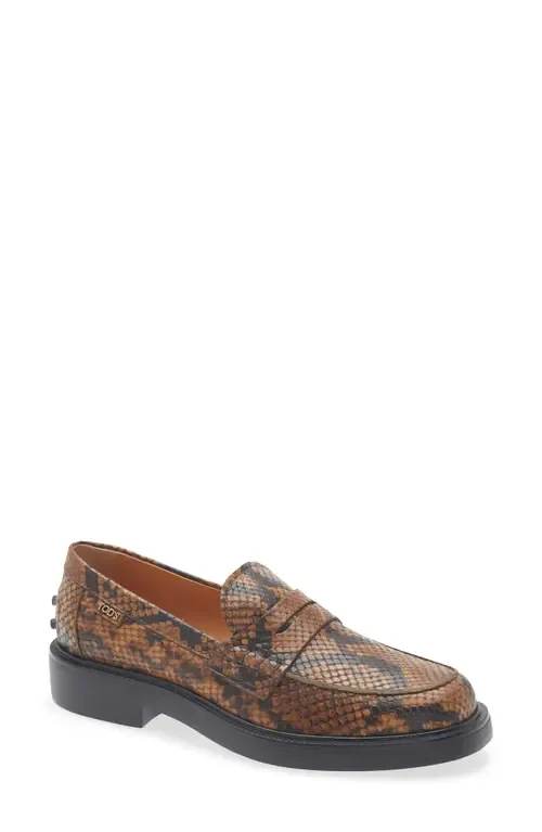 Python Embossed Penny Loafer by Tod's